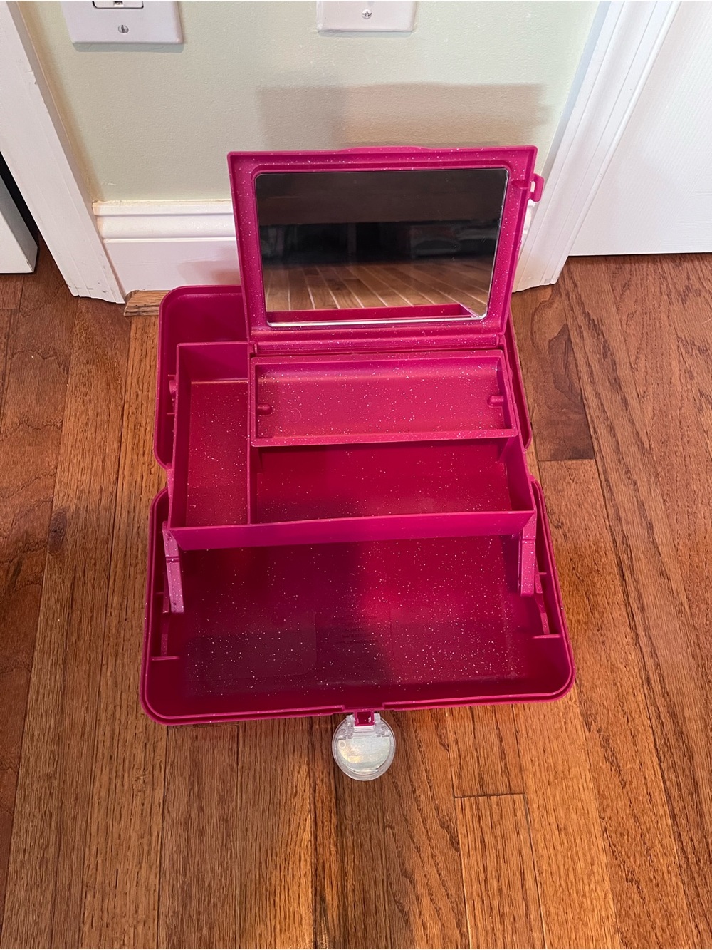 Caboodles Large Pink Glitter Makeup Case Mirror Tiered 12in x 7in x6in - Picture 4 of 8